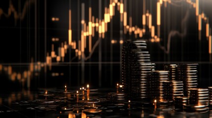 Obraz premium City built from coins, financial chart background