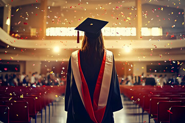 Rear View Of Graduate In Black Gown with Confetti Celebration Photo