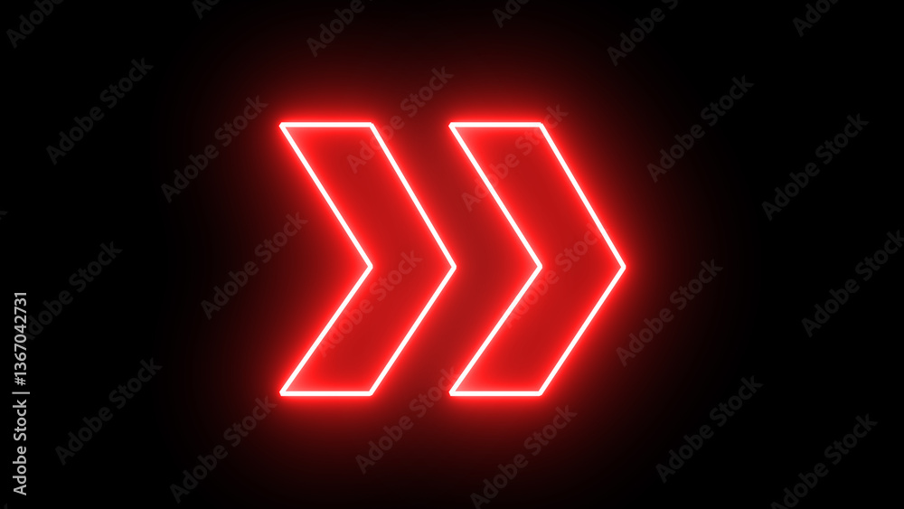 Poster glowing neon red arrow right direction icon. abstract neon flashing light arrow loading. seamless lo
