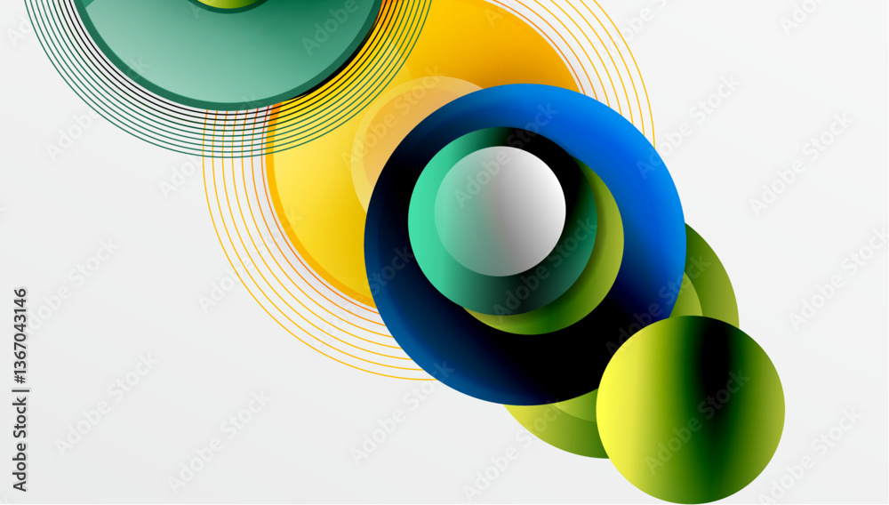 Poster Abstract composition of overlapping circles with smooth gradients and transparency effects. Clean and modern design emphasizing depth, symmetry, and a minimal aesthetic
