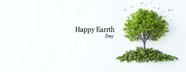 Obraz premium Earth Day Card Beautiful A vibrant tree with green leaves, symbolizing Earth Day celebration and environmental care.