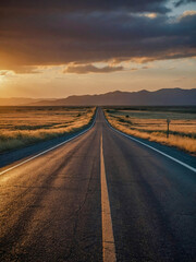 Fototapeta premium Empty road stretching toward a sunset