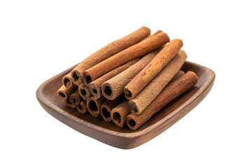 Aromatic Cinnamon Sticks on Wooden Dish Spice Flavoring Ingredient