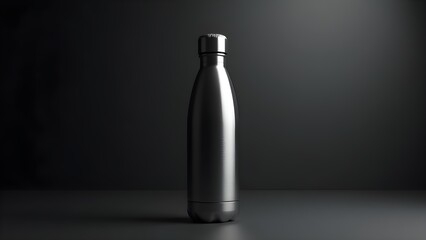 Sleek Stainless Steel Water Bottle on Dark Backdrop, Eco-Friendly Hydration Container 