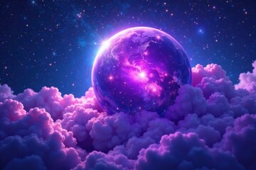 Obraz premium Ethereal celestial sphere with swirling purple mist and starry night sky background , abstract planets, mystic, dreamy