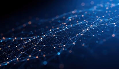Obraz premium Abstract digital network design showcasing interconnected lines and dots in blue, representing technology and innovation.