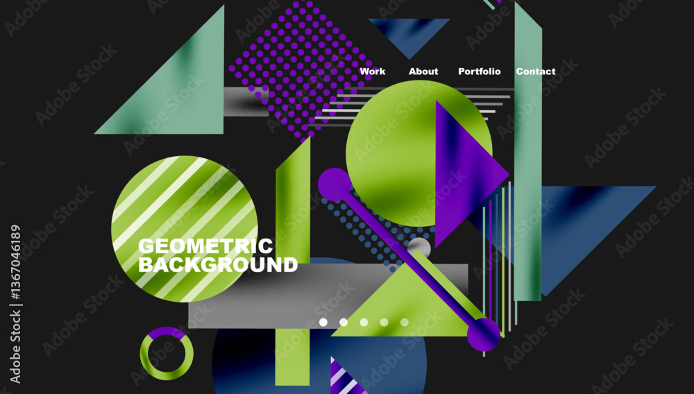 Poster circles, triangles, squares, rings and lines with shadow effect