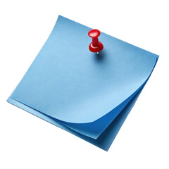 A blue sticky note with a red push pin