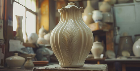 Elegant Ceramic Vase in Rustic Pottery Workshop