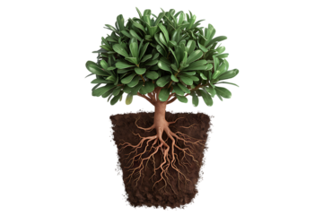 A Detailed Illustration of a Young Tree's Root System isolated on transparent background 