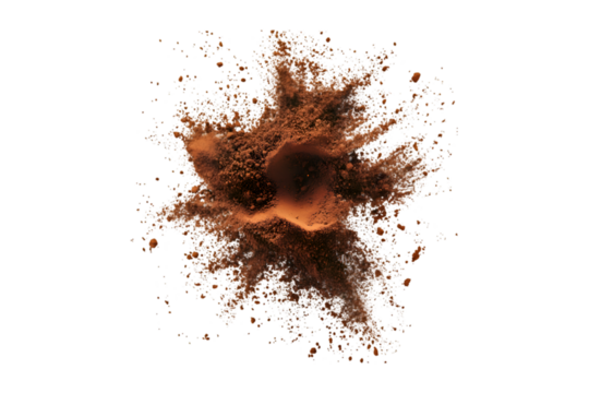Cocoa powder explosion dark background brown tones
