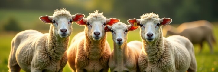 Obraz premium Sheep and goats standing together in the farm, rural, countryside