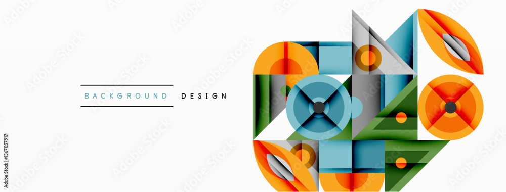 Leinwandbilder Geometric abstract composition with intersecting shapes, circles, triangles, and gradients, blending vibrant colors and dynamic contrasts to create a modern, futuristic visual design