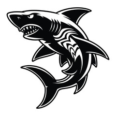 Obraz premium Mascot Polynesian Shark God Silhouette, Vector, Icon, Logo, White Background.