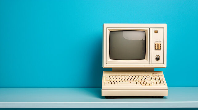 Retro Era Computer System Displaying Electronic Technology Evolution and Innovation History