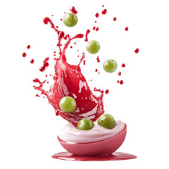 Floating Indian Gooseberry Stack with Yogurt Splash Transparent PNG