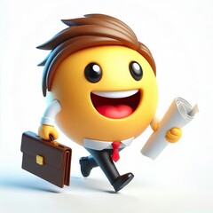 Naklejka premium 3d fluffy happy emoji as businessman on a white background