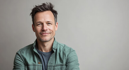 Fototapeta premium Confident Middle-Aged Man Smiling Against a Neutral Background