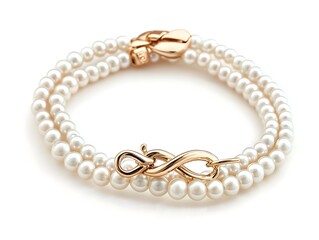 Obraz premium Exquisite Pearl Bracelet with Gleaming Gold Clasp on Pristine White Background