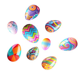 Colorful Decorated Easter Eggs Collection with Various Artistic Patterns, Traditional Holiday Designs and Vibrant Colors Isolated on Transparent and White Background