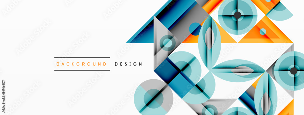 Leinwandbilder Geometric abstract composition with intersecting shapes, circles, triangles, and gradients, blending vibrant colors and dynamic contrasts to create a modern, futuristic visual design