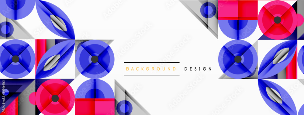 Aufkleber Geometric abstract composition with intersecting shapes, circles, triangles, and gradients, blending vibrant colors and dynamic contrasts to create a modern, futuristic visual design
