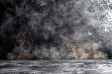 Smoky dark concrete background with glowing floor.