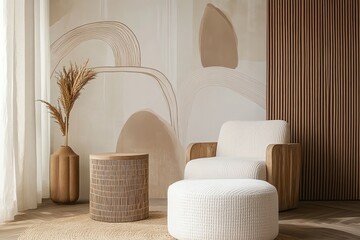 Armchair with Footstool and Side Table in a Cozy Interior Setting