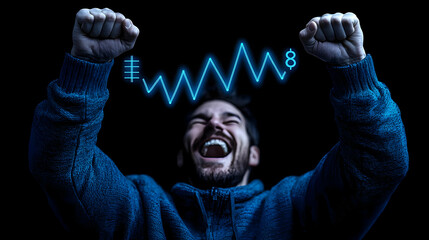 Young Entrepreneur Celebrating Startup Success with Joyful Emotions