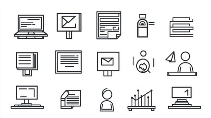 Education classroom student learning icon set online school conference seminar presentation lecture signs vector outline illustration business academy teaching people symbol design