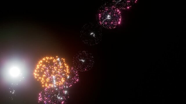 Fireworks video. A Bright and colorful fireworks exploding in a dark sky.