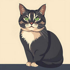 Fototapeta premium Black cat with big yellow eyes and fluffy fur, a cute and domestic feline portrait