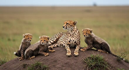 Cheetah Family in the African Savanna