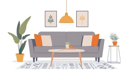 Modern Cozy Living Room with Stylish Decor and Plants