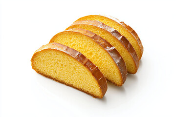 a sliced loaf of cake on a white surface