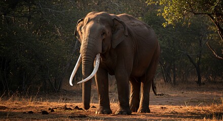 Fototapeta premium Majestic Asian Elephant in Golden Hour Light