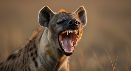 Yawning Hyena at Golden Hour
