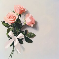 Three delicate pink roses tied with a simple white bow