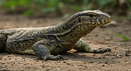 Obraz premium A Close-Up of a Nilotic Monitor Lizard on the Ground