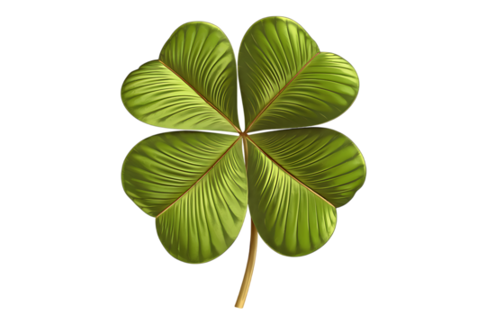 The Enchanting Symbol of Luck: A Vibrant Four-Leaf Clover isolated on transparent background