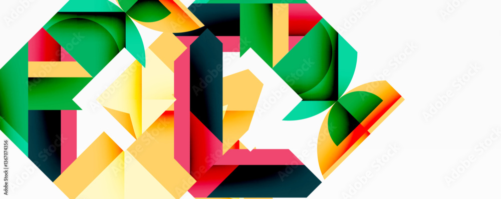Wall mural abstract geometric artwork with interwoven angular and curved shapes, dynamic composition with smoot