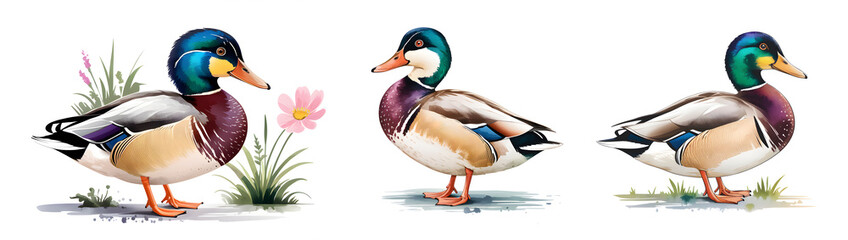 Obraz premium Watercolor duck painting isolated on a white background, perfect for animal, nature, and artistic designs