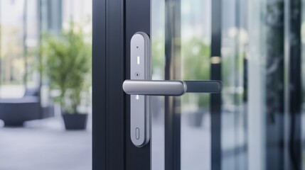 Smart lock system installed on a door, modern office entrance with minimalistic design, Modern style