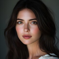 Fototapeta premium Photo of a Young Woman with Long Hair and a Calm Expression