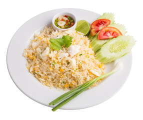 Fried rice with Crab isolated on a transparent background.