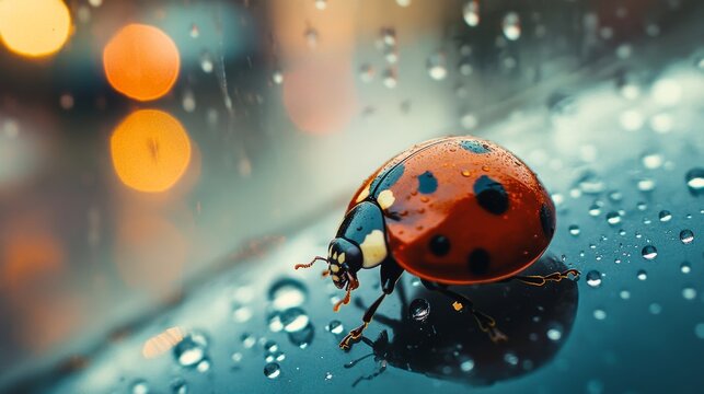 A ladybug sitting on a car&acirc;&euro;&trade;s windshield. 