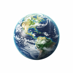 realistic planet Earth from space showing Americas and Atlantic Ocean isolated on transparent background.