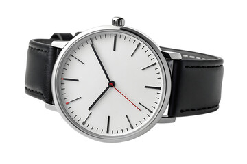  The Perfect White Wristwatch with Leather Strap .Timeless Elegance watch isolated on white background . An elegant wrist watch illustration on  white