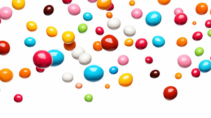 Colorful candies falling on white background