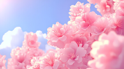 Beautiful Pink Cherry Blossoms in Spring Sky